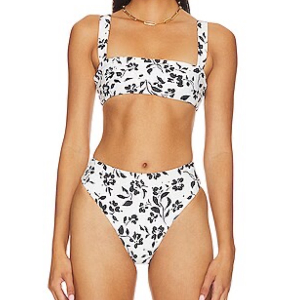 Lovers + Friends Black and White Bikini Modern Floral High-Waisted
